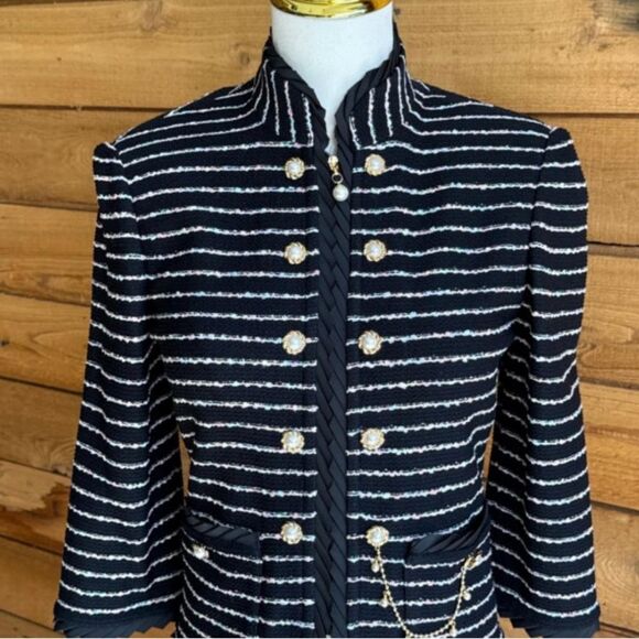 St. John Collection Black and White Jacket, Soft Pastels and Gold Detail - Picture 2 of 11